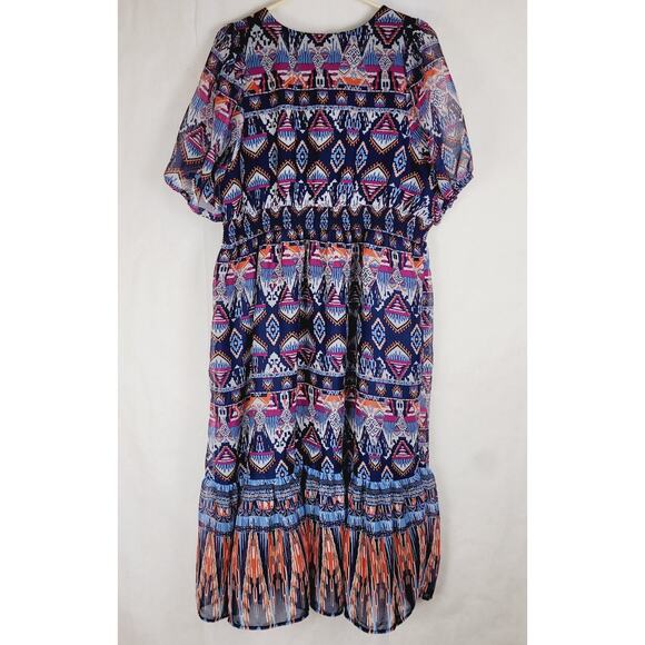 Old Navy blue southwestern print chiffon maxi dress Size XL Western Ranch Artsy - Picture 2 of 10